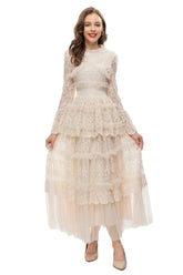 Asher Long Sleeve Lace Maxi Dress In Apricot
